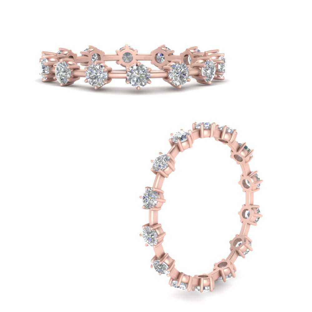 Eternity Scattered Affordable Lab Diamond Round Cut Women Band In 14K Rose Gold| Cuts & Carat