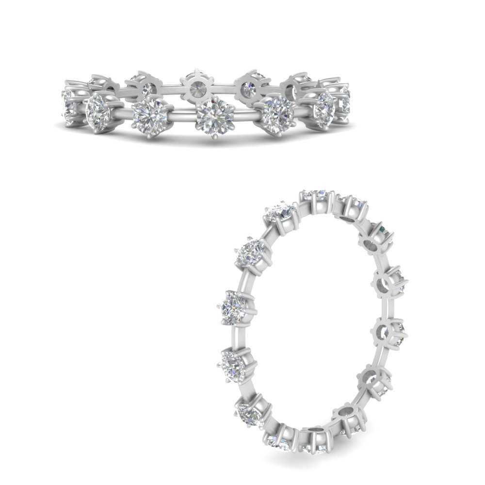 Eternity Scattered Affordable Lab Diamond Round Cut Women Band In 14K White Gold| Cuts & Carat