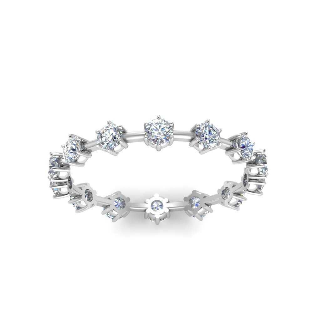 Eternity Scattered Affordable Lab Diamond Round Cut Women Band In 14K White Gold| Cuts & Carat