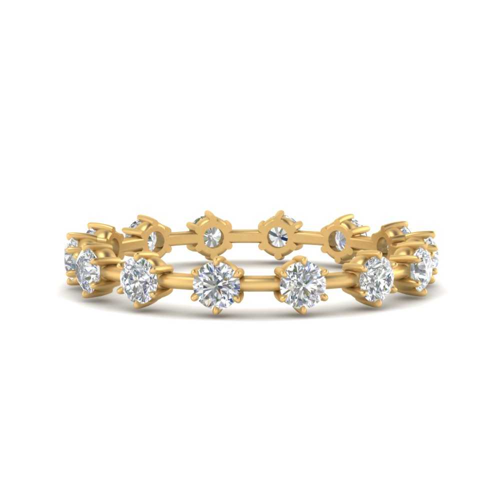 Eternity Scattered Affordable Lab Diamond Round Cut Women Band In 14K Yellow Gold| Cuts & Carat