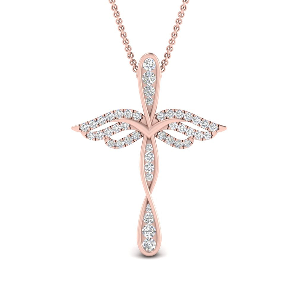 0.25 Ctw Lab Diamond Cross Angel Pendant