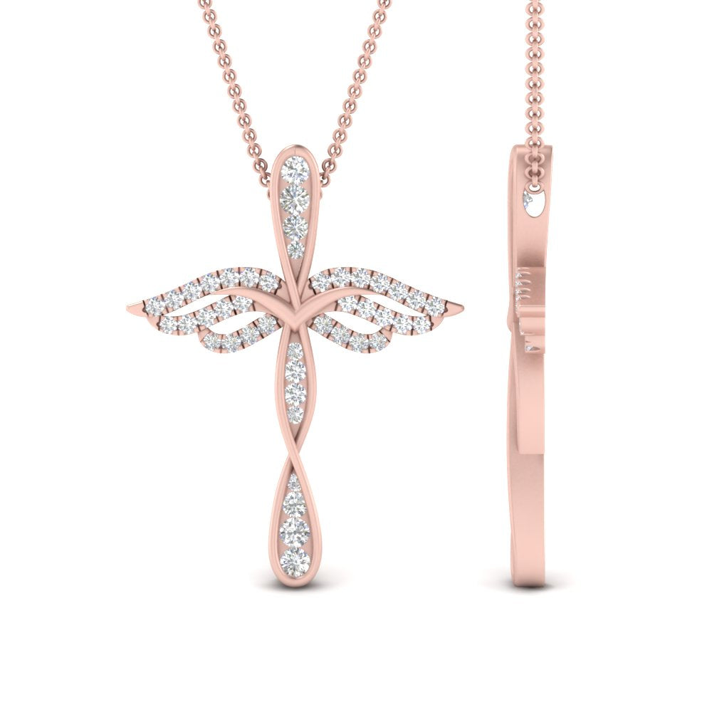 0.25 Ctw Lab Diamond Cross Angel Pendant