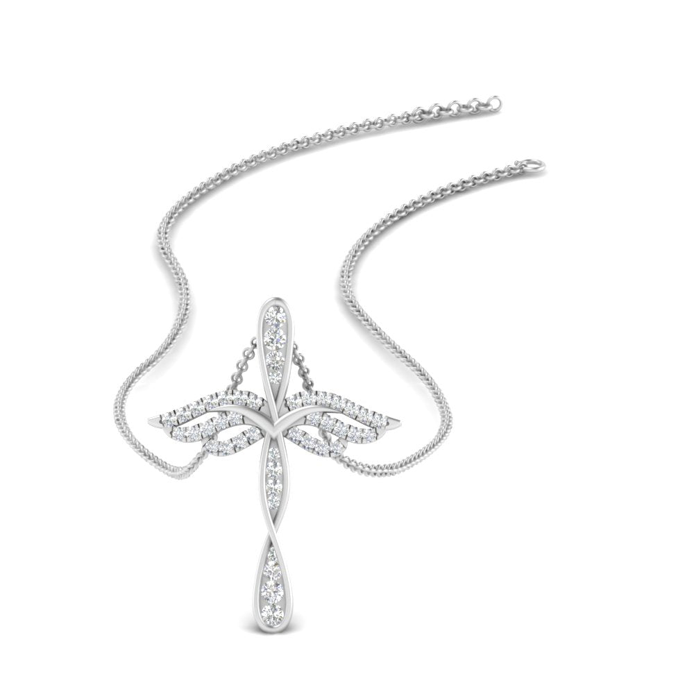 0.25 Ctw Lab Diamond Cross Angel Pendant