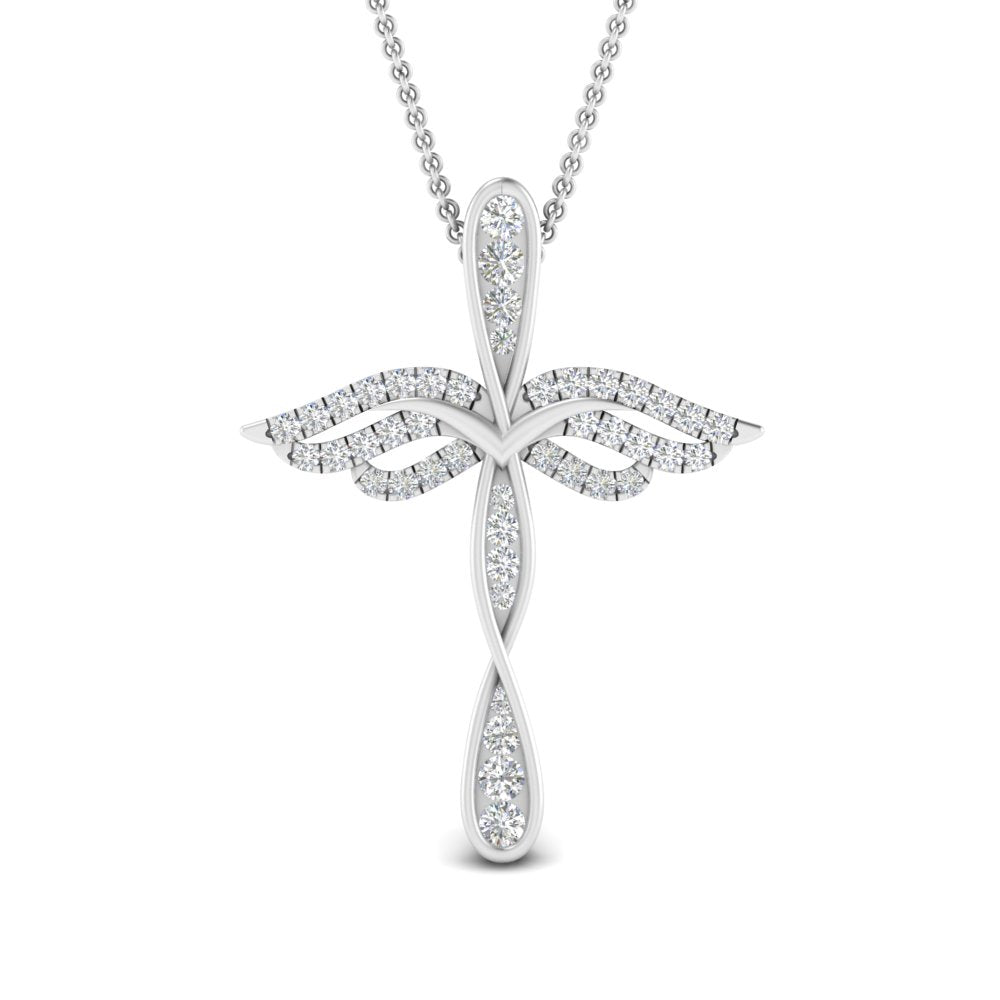 0.25 Ctw Lab Diamond Cross Angel Pendant