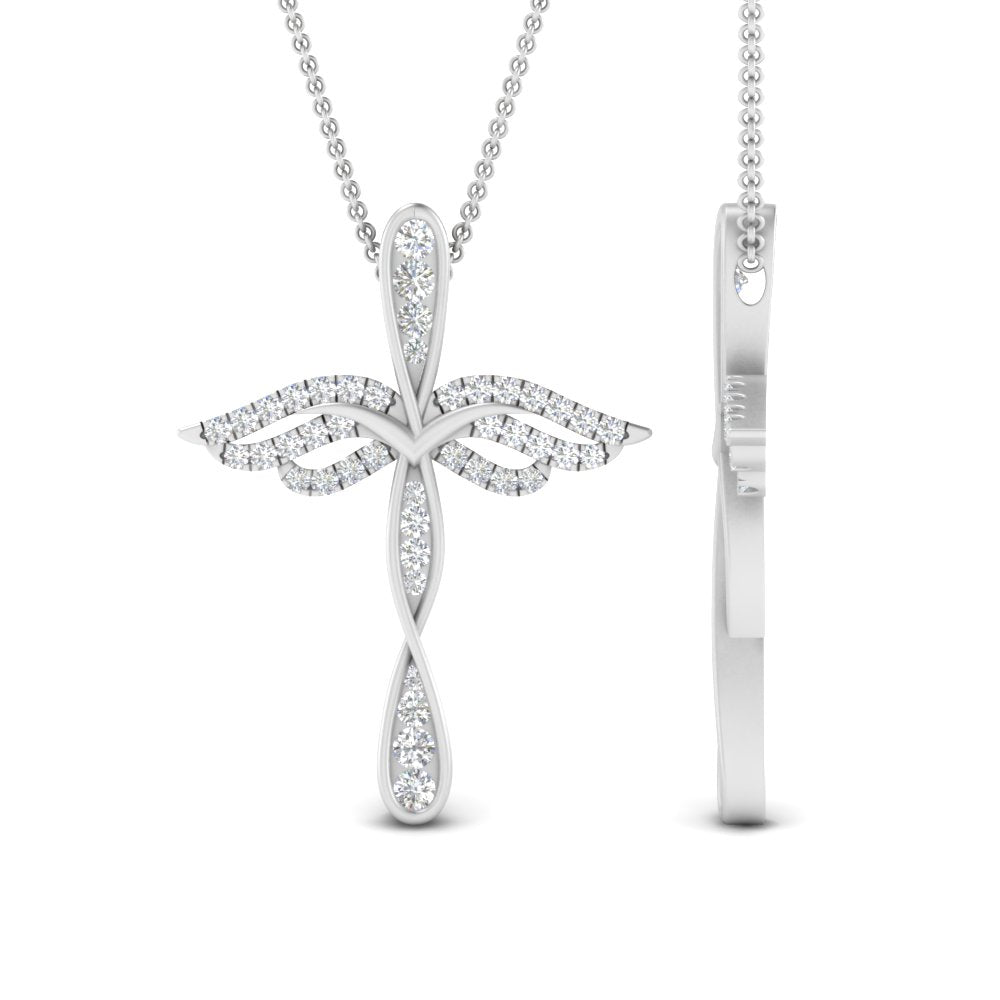 0.25 Ctw Lab Diamond Cross Angel Pendant