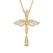 0.26 Ctw Lab Diamond Cross Angel Pendant For Women 14K Gold