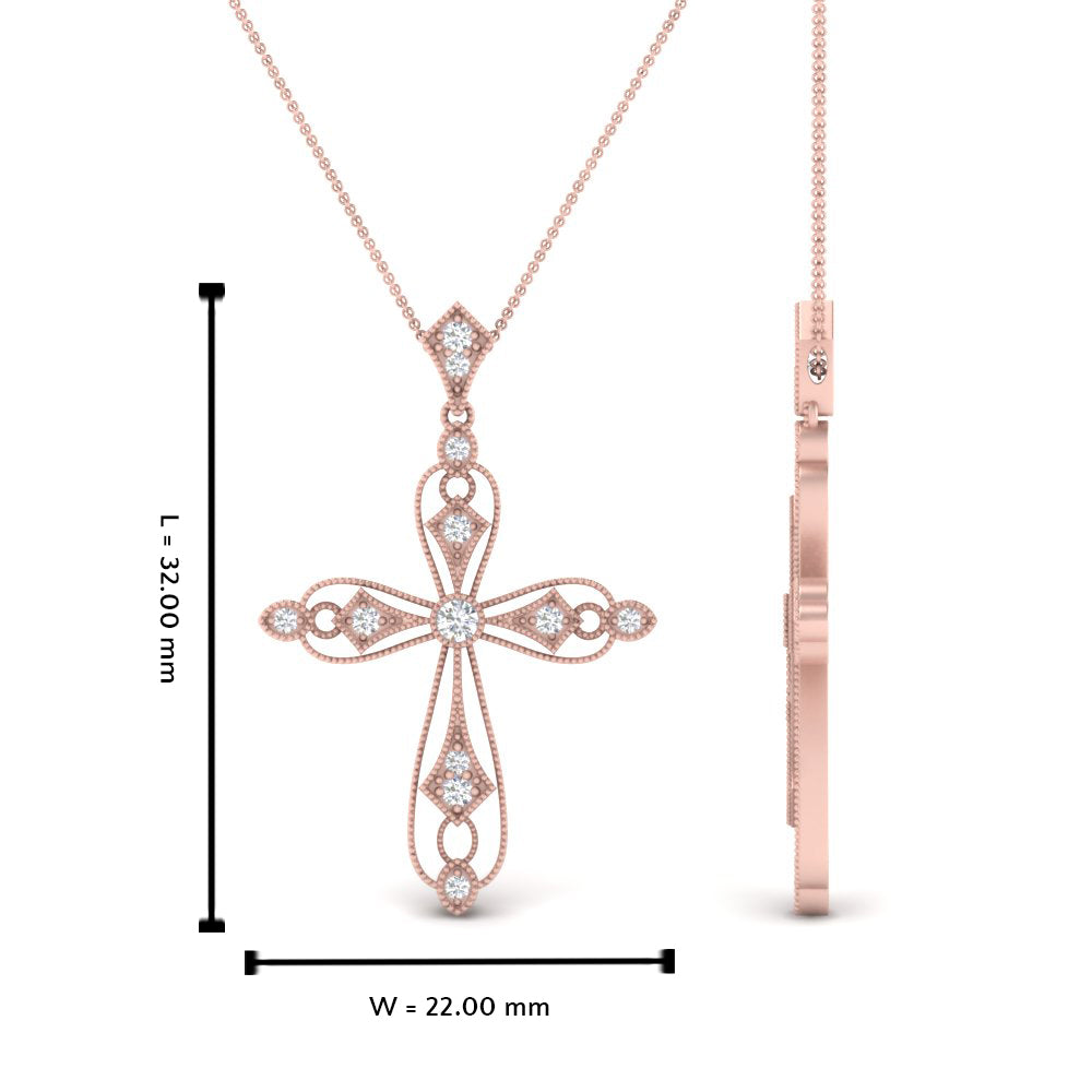 Antique Lab Diamond Cross Necklace 14K Gold