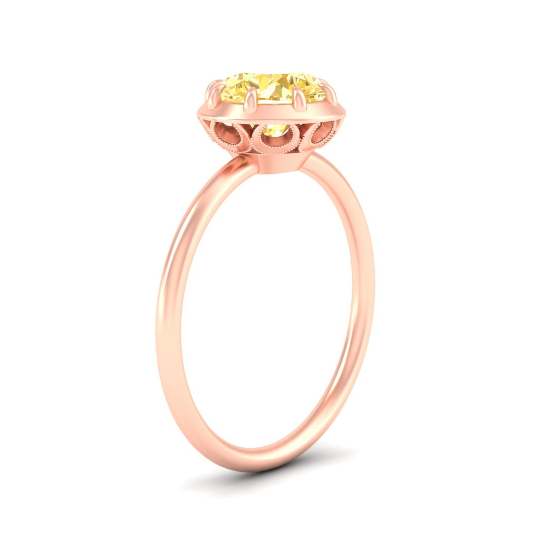 Solitaire Round Lab Fancy Colored Antique Style Engagement Ring