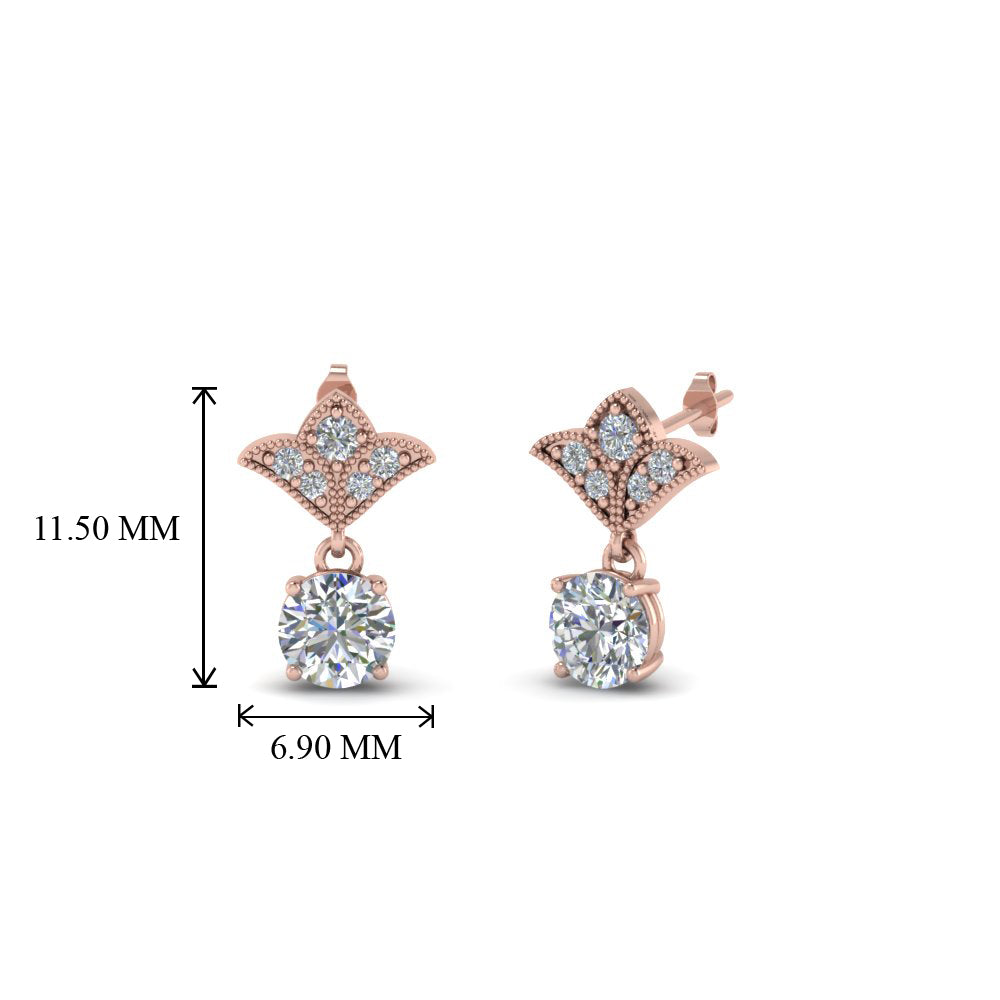 0.50 To 2 Carat Lab Diamond Art Deco Inspired Round Drop Earring For Women 14K Gold