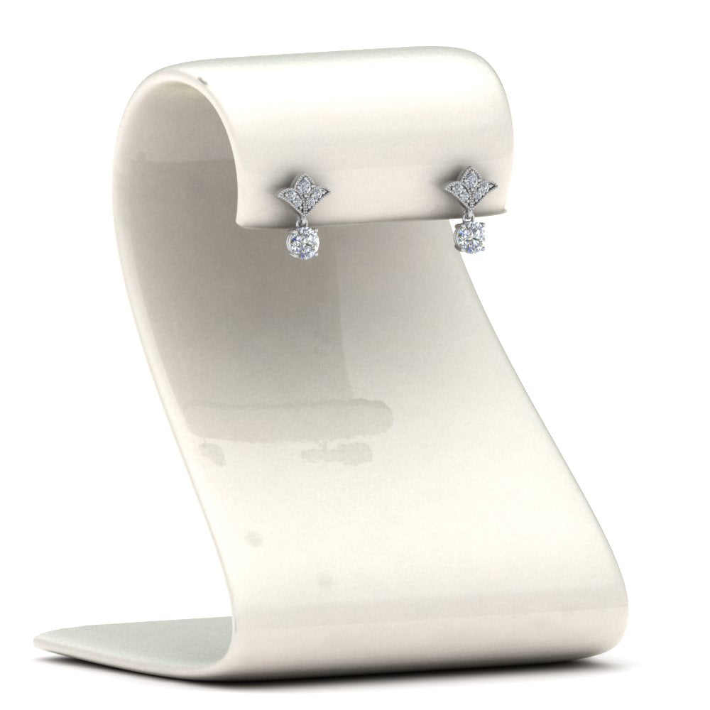 0.50 To 2 Carat Lab Diamond Art Deco Inspired Round Drop Earring For Women 14K Gold