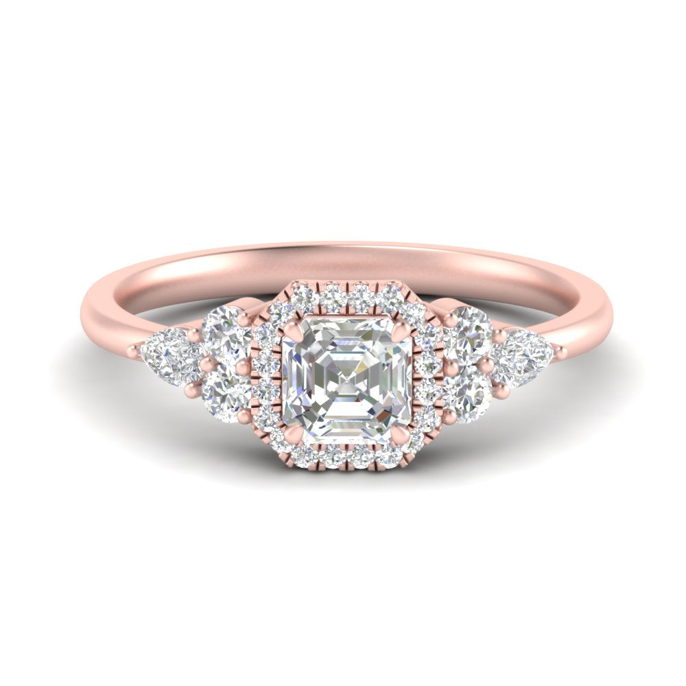 Lab Asscher Cut diamond Halo Engagement Rings 14K Rose Gold