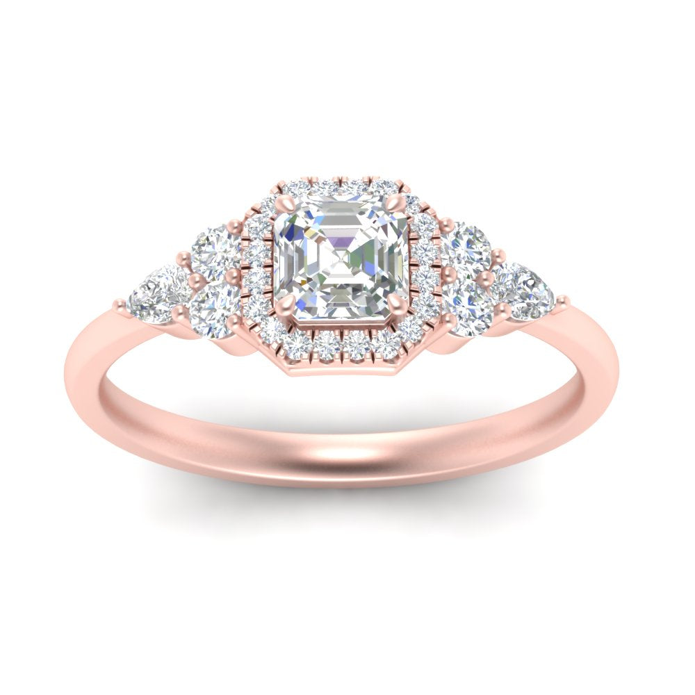Lab Asscher Cut diamond Halo Engagement Rings 14K Rose Gold