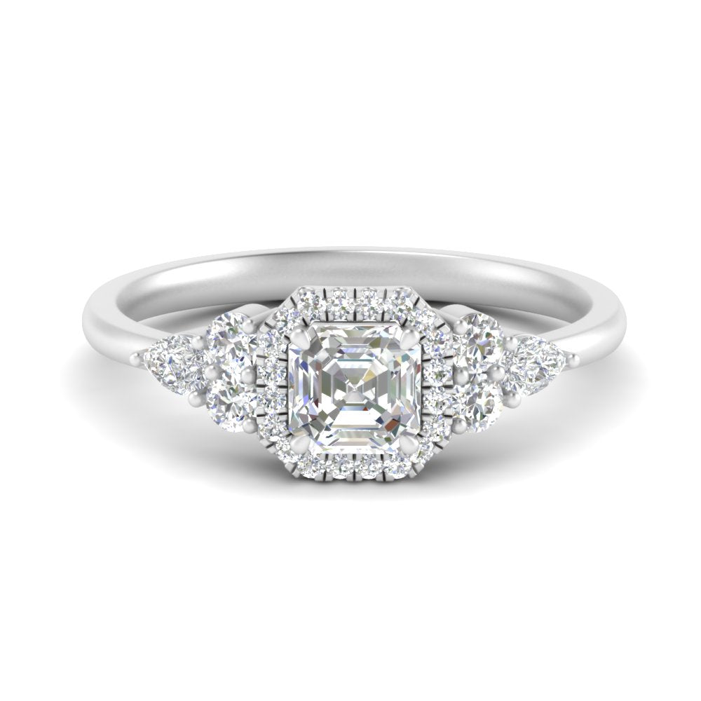 Lab Asscher Cut diamond Halo Engagement Rings 14K White Gold