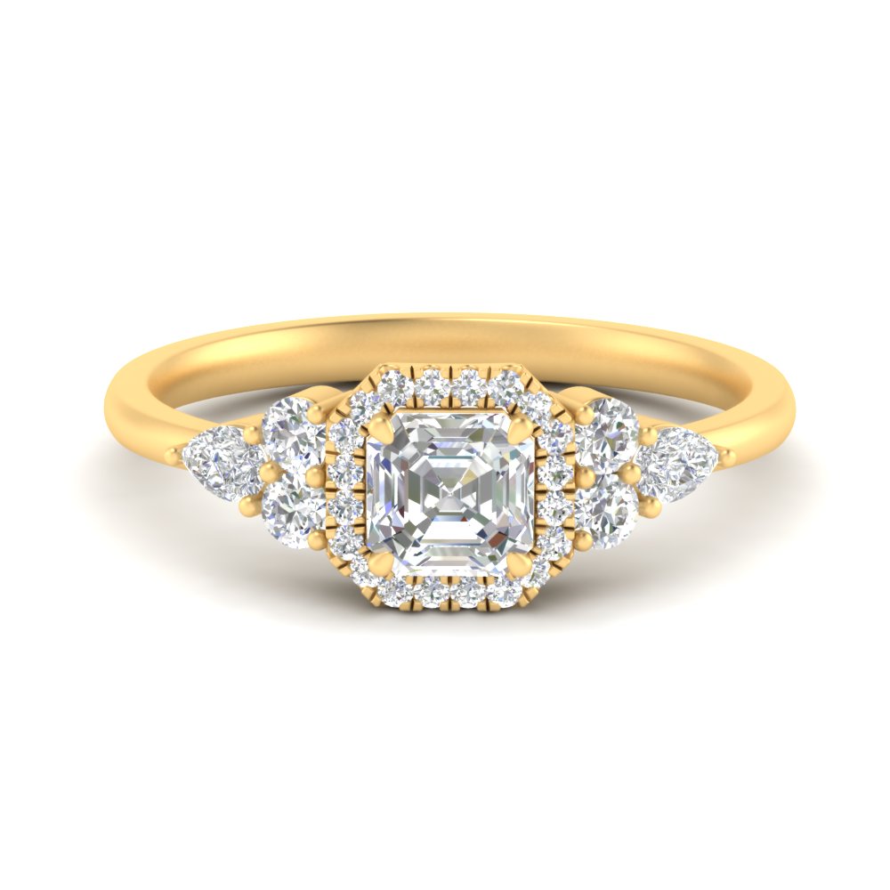 Lab Asscher Cut diamond Halo Engagement Rings 14K Yellow Gold
