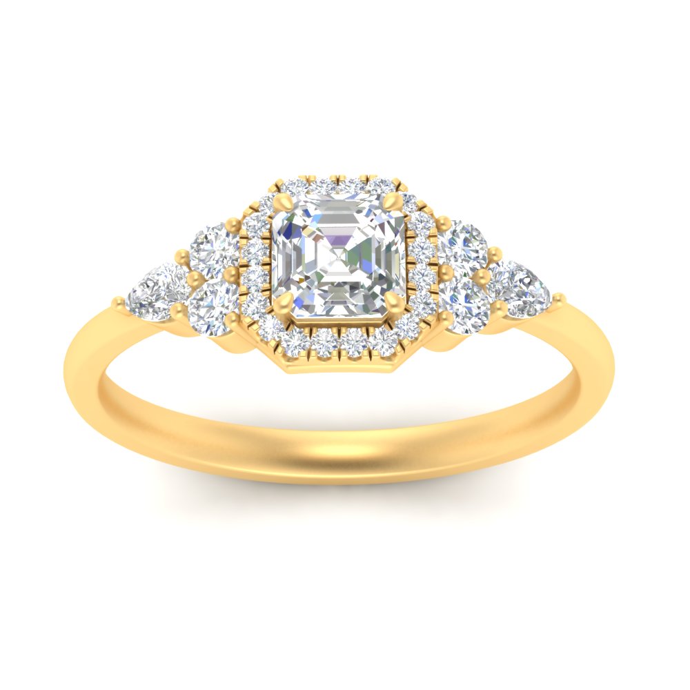 Lab Asscher Cut diamond Halo Engagement Rings 14K Yellow Gold