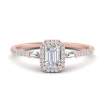 Load image into Gallery viewer, IGI Certified Halo Accented Baguette Lab Grown Diamond Women Engagement Ring In 14K Rose Gold | Cuts &amp; Carat
