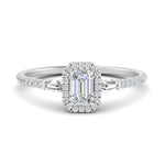 Load image into Gallery viewer, IGI Certified Halo Accented Baguette Lab Grown Diamond Women Engagement Ring In 14K White Gold | Cuts &amp; Carat
