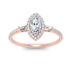 Load image into Gallery viewer, IGI Certified Halo Accented Baguette Lab Grown Diamond Women Engagement Ring In 14K Rose Gold | Cuts &amp; Carat

