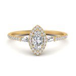 Load image into Gallery viewer, IGI Certified Halo Accented Baguette Lab Grown Diamond Women Engagement Ring In 14K Yellow Gold | Cuts &amp; Carat
