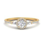 IGI Certified Lab Grown Diamond Baguette Halo Accented Women Engagement Ring In 14K Yellow Gold | Cuts & Carat