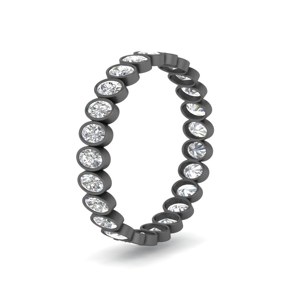 Bezel Lab Diamond Oval Cut Eternity Women Ring In 14K Black Gold | Cuts & Carat