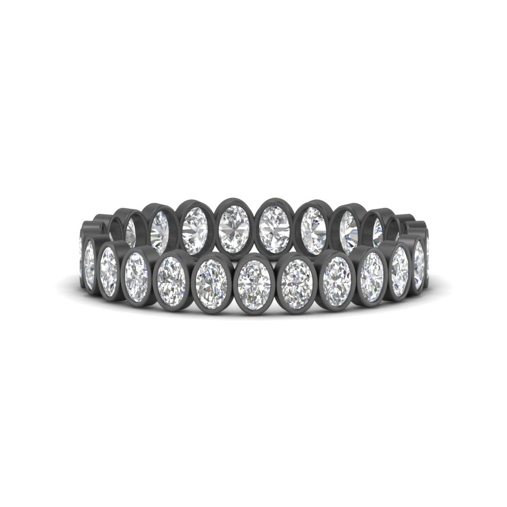 Bezel Lab Diamond Oval Cut Eternity Women Ring In 14K Black Gold | Cuts & Carat