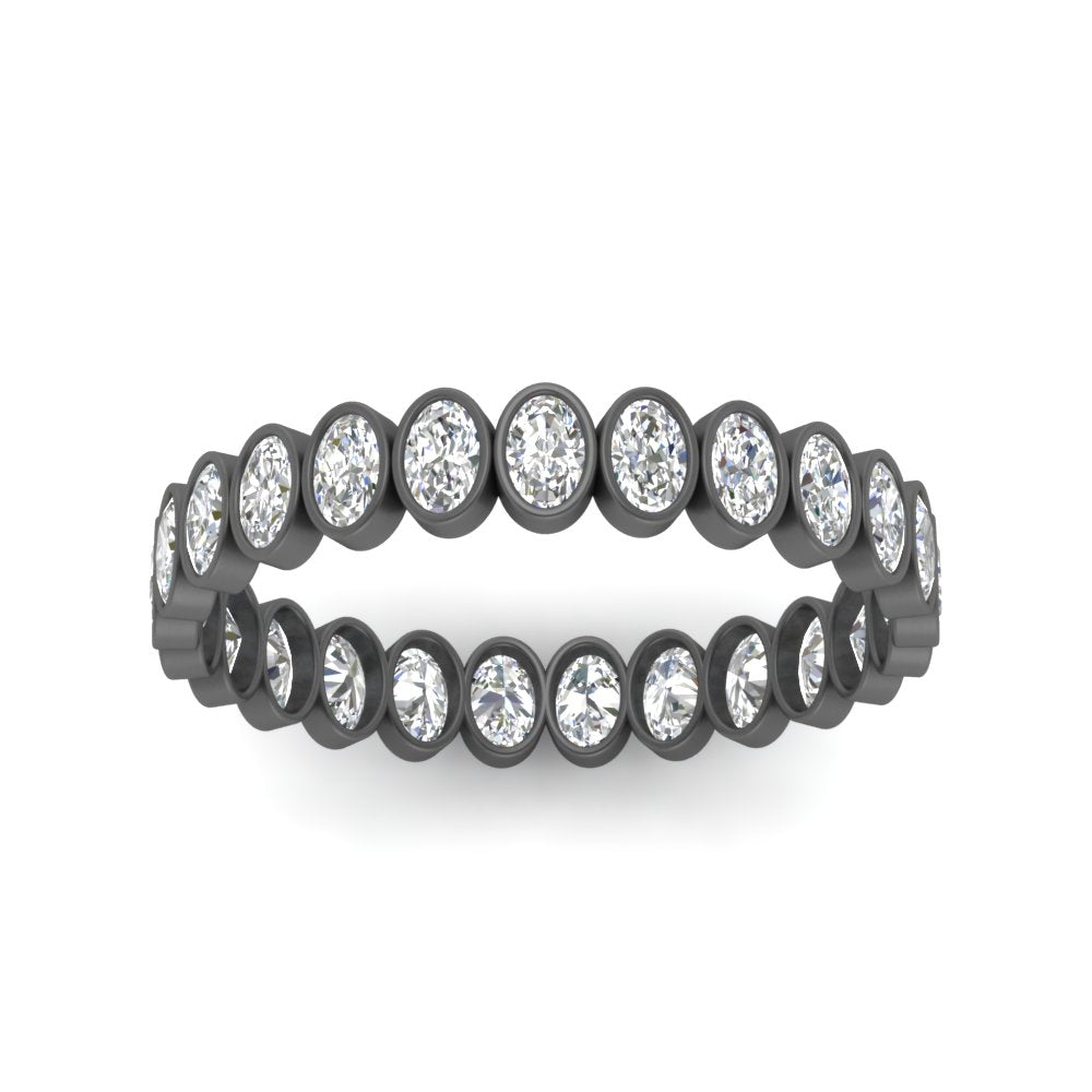 Bezel Lab Diamond Oval Cut Eternity Women Ring In 14K Black Gold | Cuts & Carat
