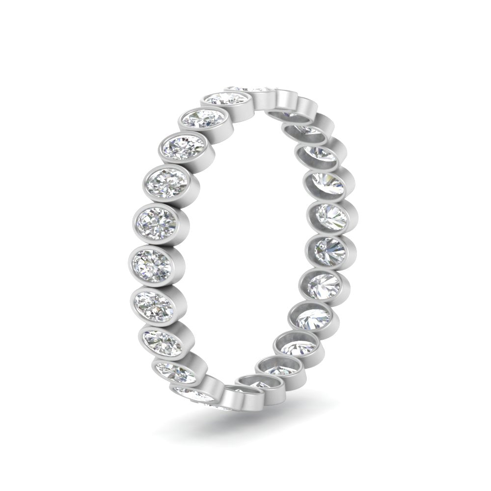 Bezel Lab Diamond Oval Cut Eternity Women Ring In 14K White Gold | Cuts & Carat