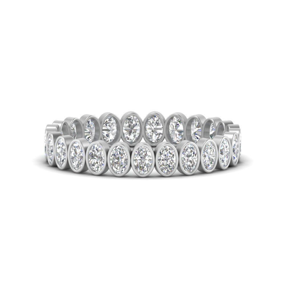 Bezel Lab Diamond Oval Cut Eternity Women Ring In 14K White Gold | Cuts & Carat