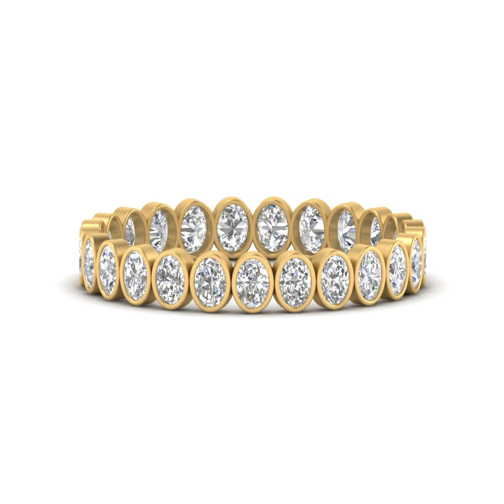 Bezel Lab Diamond Oval Cut Eternity Women Ring In 14K Yellow Gold | Cuts & Carat