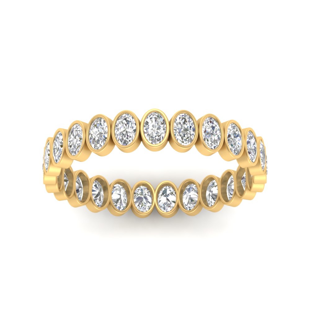 Bezel Lab Diamond Oval Cut Eternity Women Ring In 14K Yellow Gold | Cuts & Carat