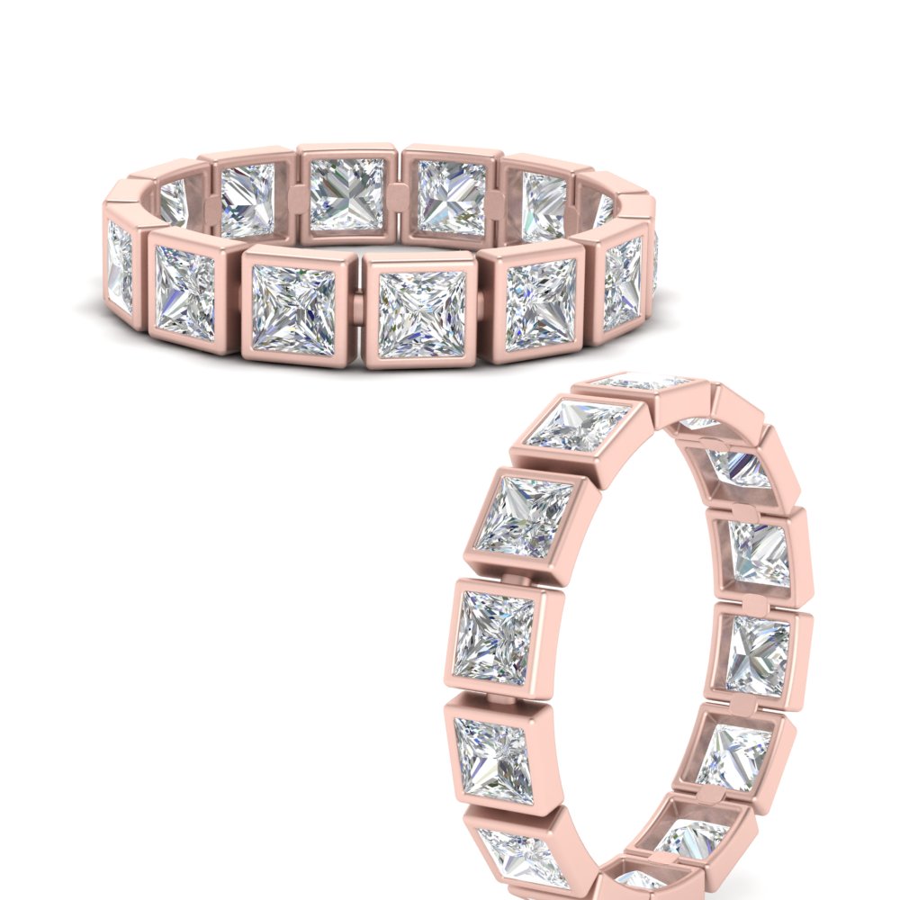 Bezel Princess Cut Lab Diamond Eternity Women Band In 14K Rose Gold | Cuts & Carat