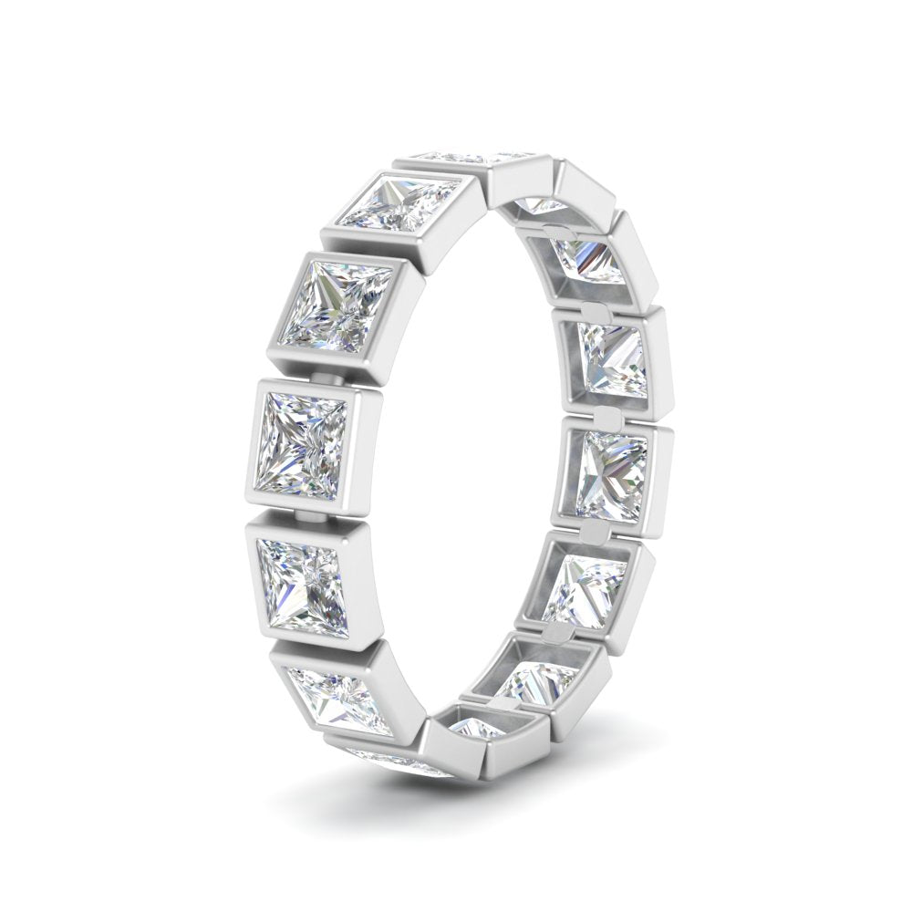 Bezel Princess Cut Lab Diamond Eternity Women Band In 14K White Gold | Cuts & Carat