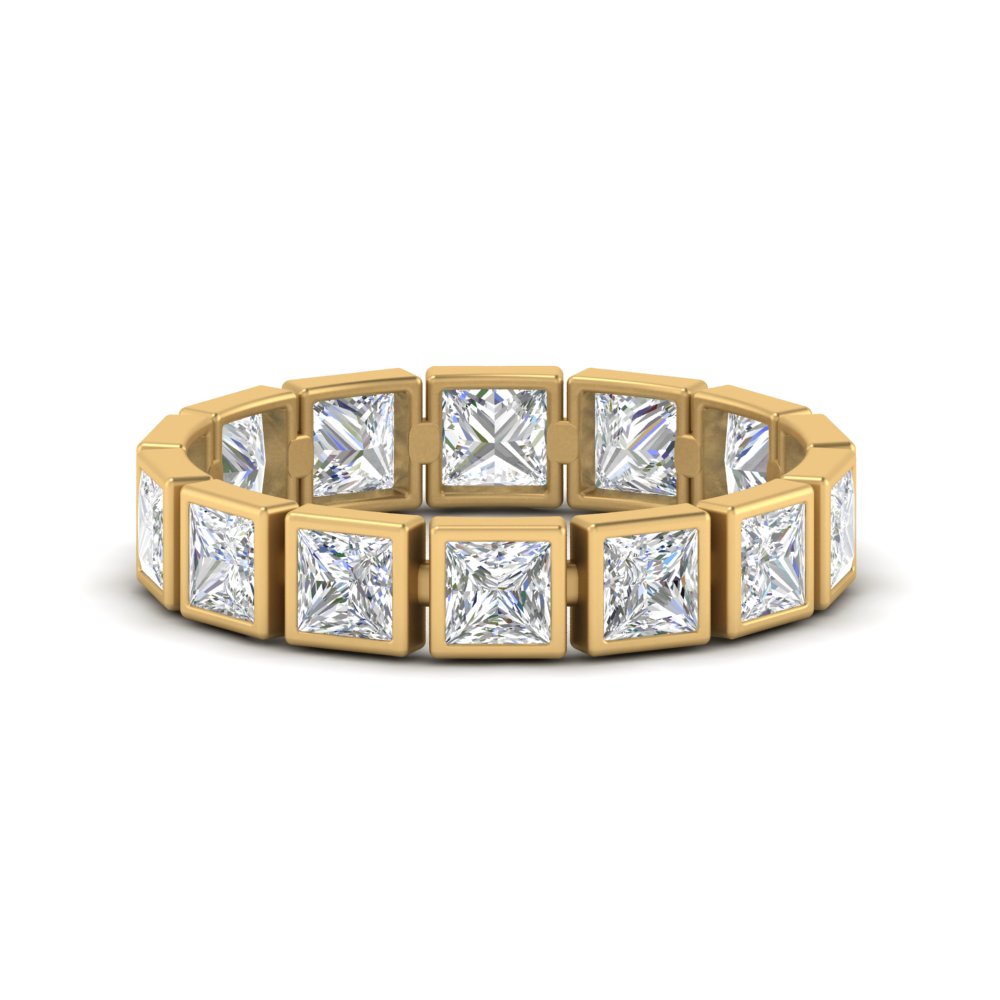Bezel Princess Cut Lab Diamond Eternity Women Band In 14K Yellow Gold | Cuts & Carat