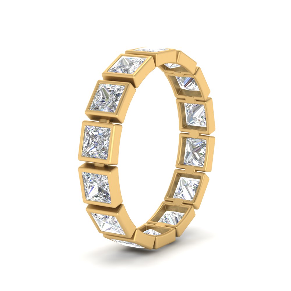 Bezel Princess Cut Lab Diamond Eternity Women Band In 14K Yellow Gold | Cuts & Carat