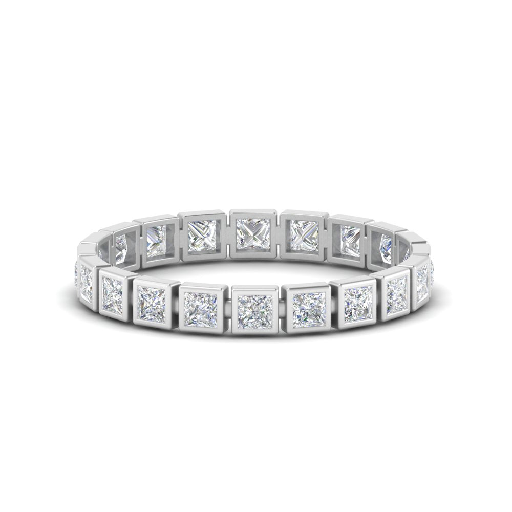 Bezel Princess Cut Lab Diamond Eternity Women Band In 14K White Gold | Cuts & Carat