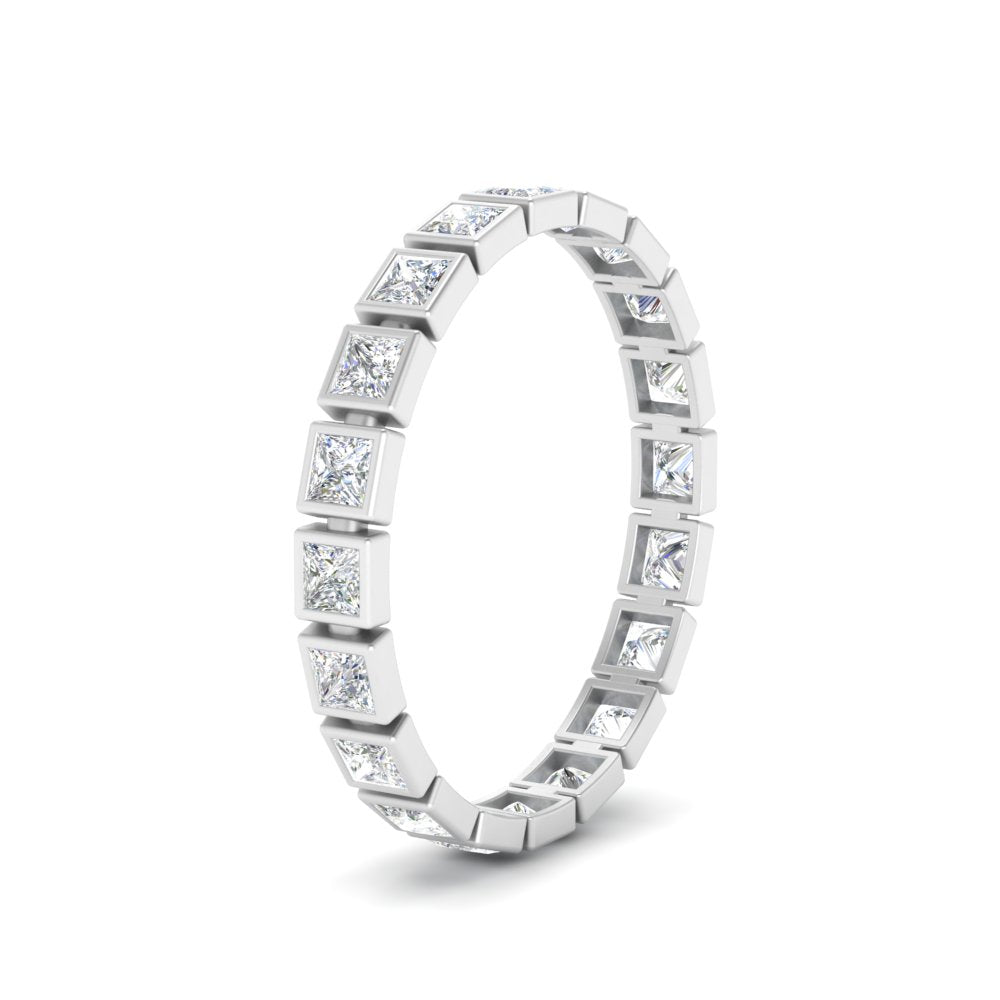 Bezel Princess Cut Lab Diamond Eternity Women Band In 14K White Gold | Cuts & Carat