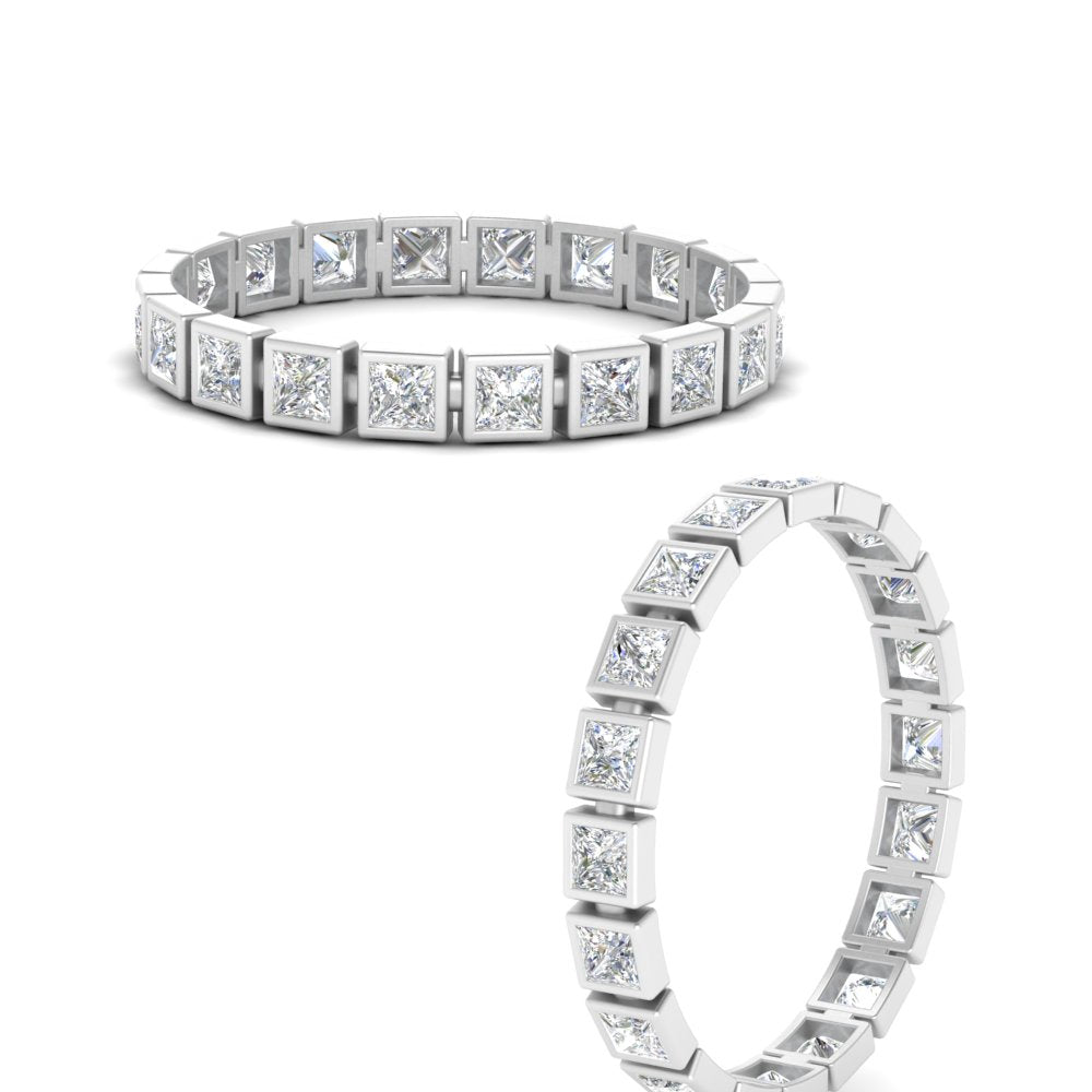Bezel Princess Cut Lab Diamond Eternity Women Band In 14K White Gold | Cuts & Carat