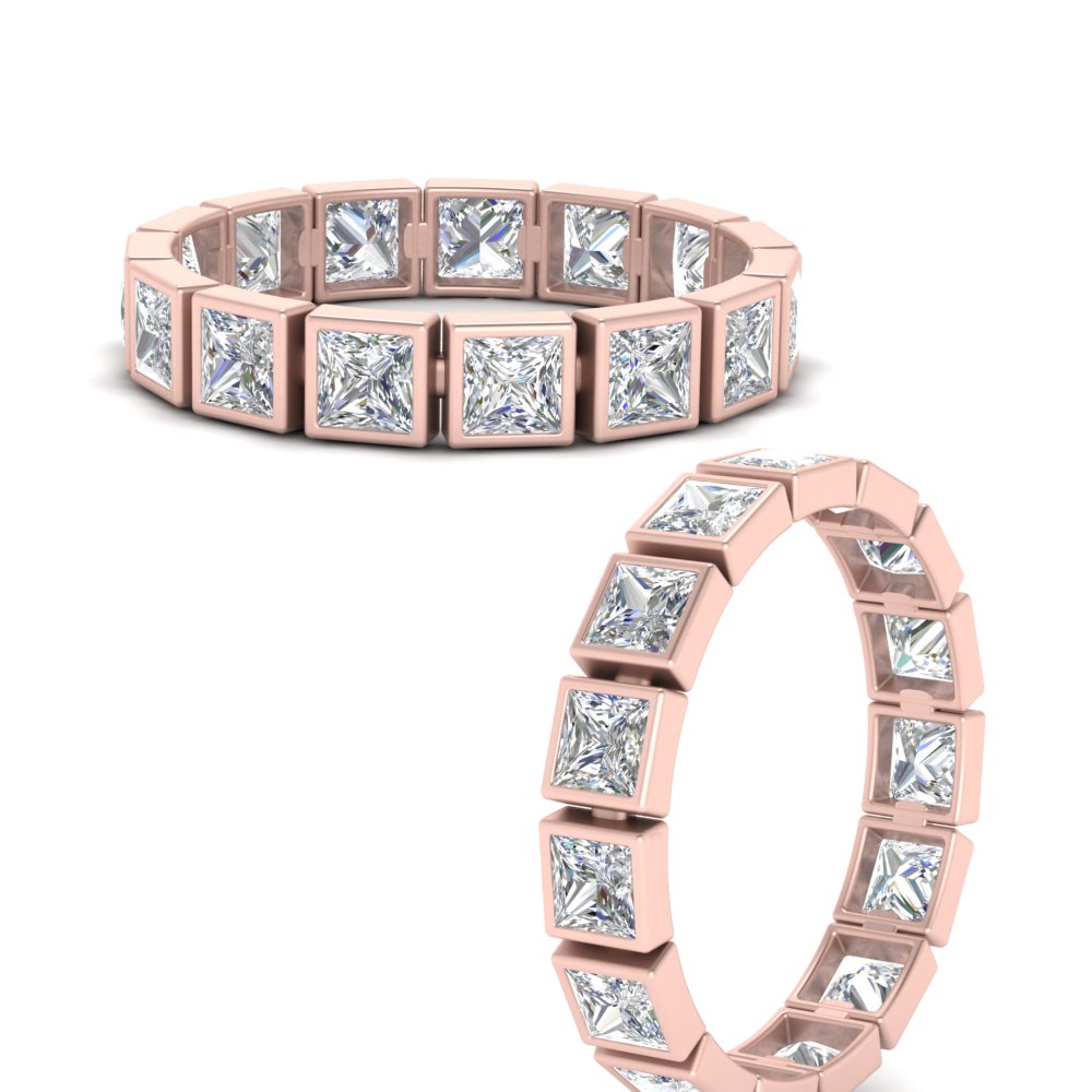 Bezel Princess Cut Lab Diamond Eternity Women Band In 14K Rose Gold | Cuts & Carat
