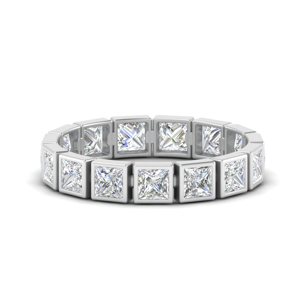 Bezel Princess Cut Lab Diamond Eternity Women Band In 14K White Gold | Cuts & Carat