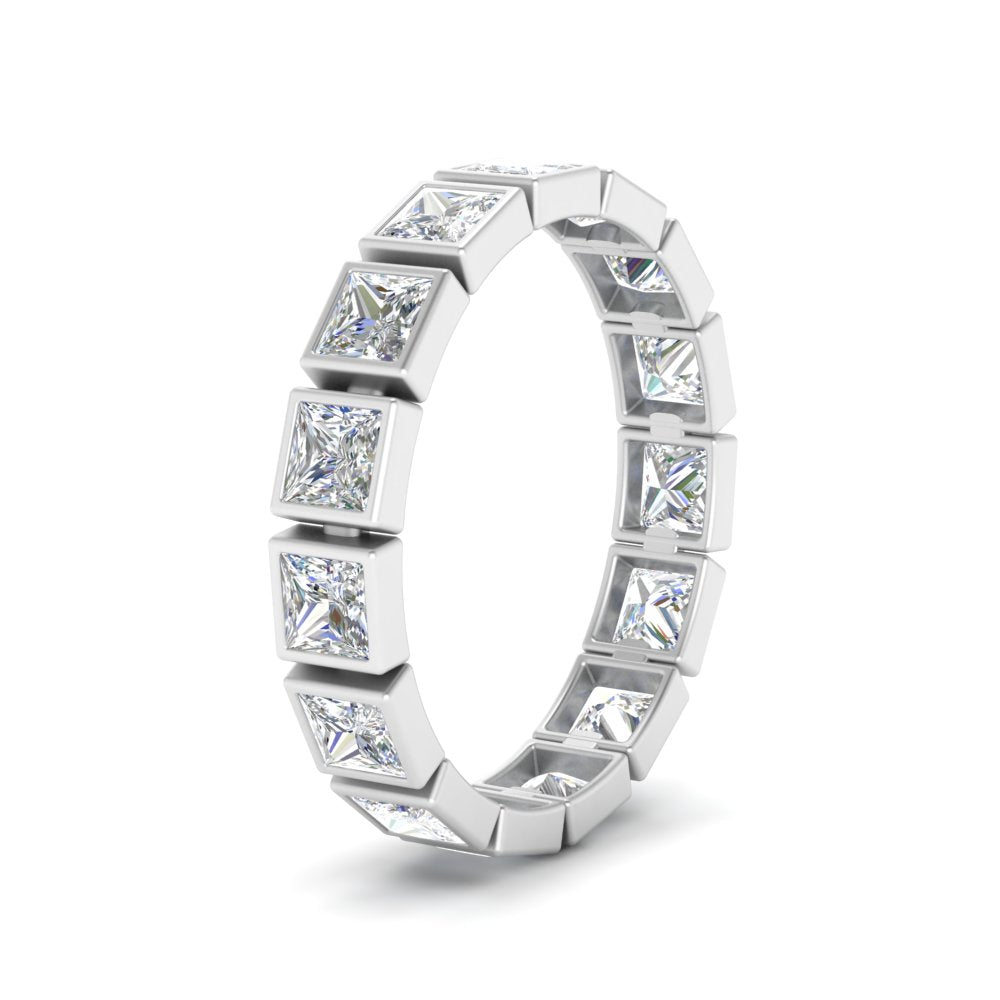 Bezel Princess Cut Lab Diamond Eternity Women Band In 14K White Gold | Cuts & Carat
