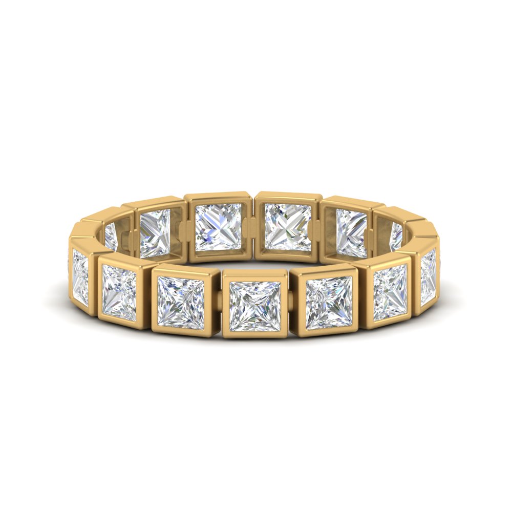 Bezel Princess Cut Lab Diamond Eternity Women Band In 14K Yellow Gold | Cuts & Carat