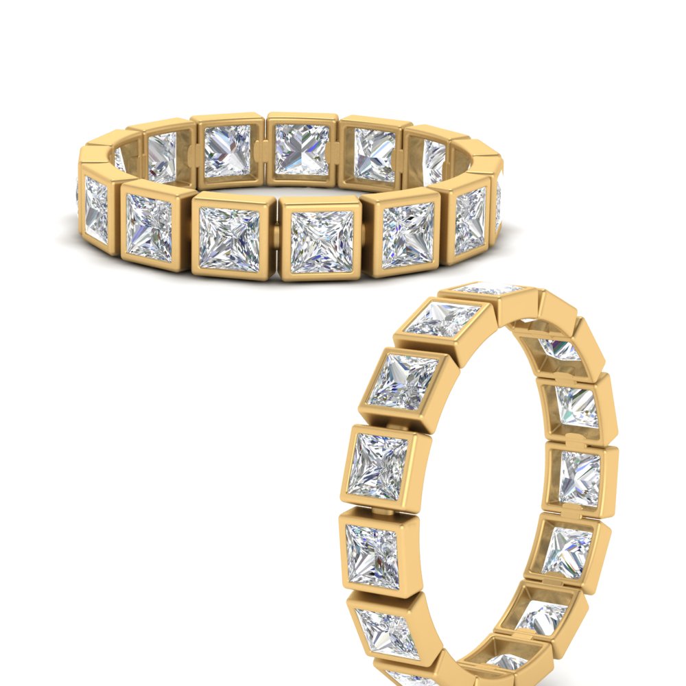 Bezel Princess Cut Lab Diamond Eternity Women Band In 14K Yellow Gold | Cuts & Carat