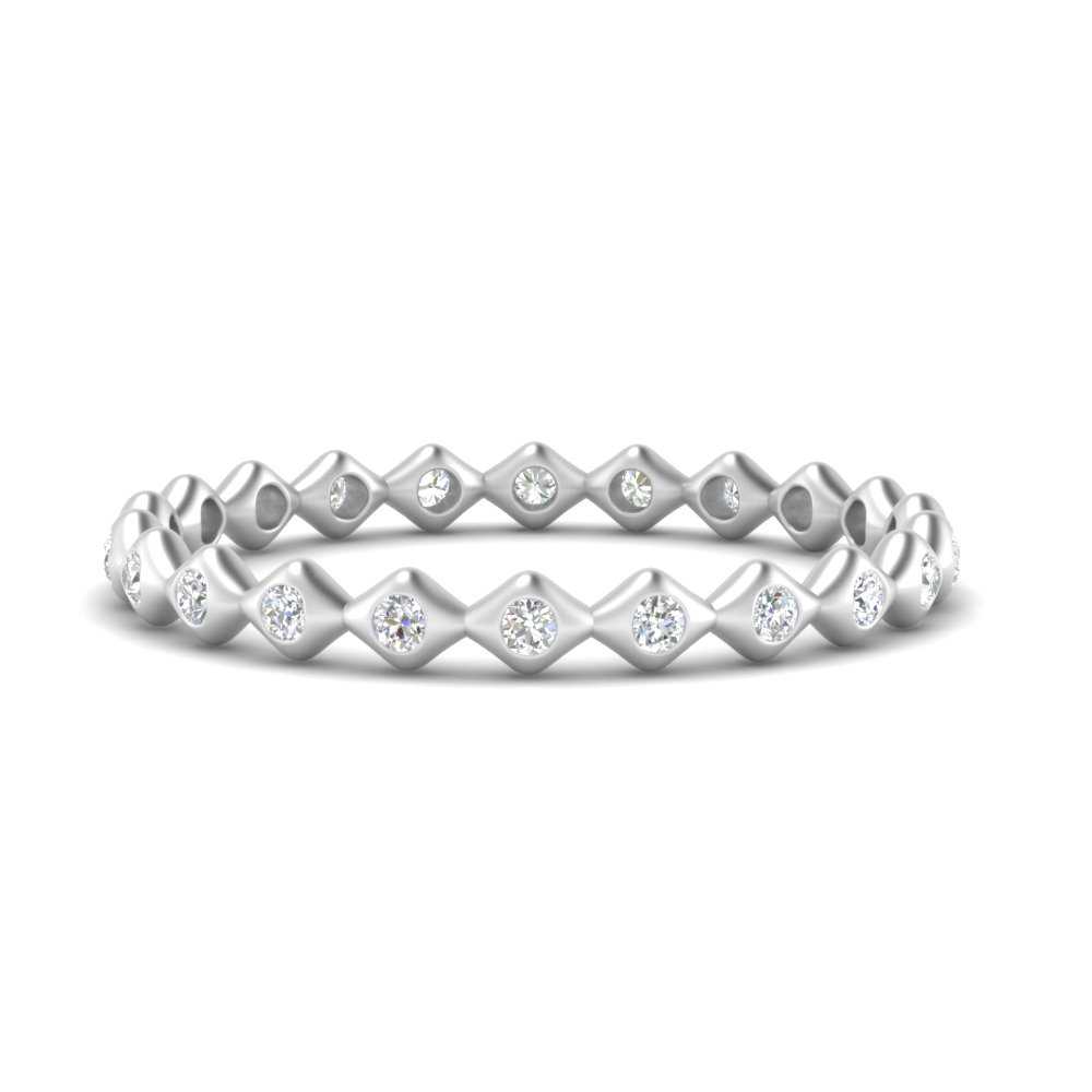 Lab Diamond Stacking Eternity Women band Bezel Set In 14k White Gold | Cuts & Carat
