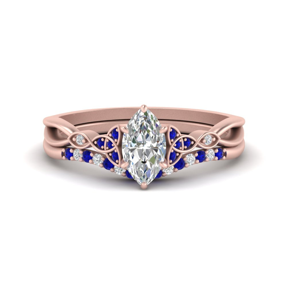 1.51 Ct. Marquise Cut Lab Diamond Celtic Love Knot Bridal Set 14K Gold