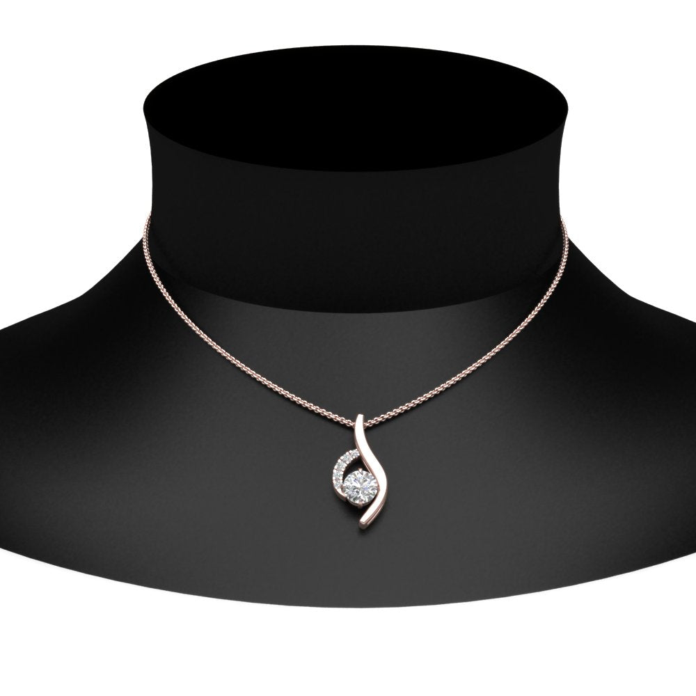 Lab Diamond Curved Pendant For Women 14K Gold