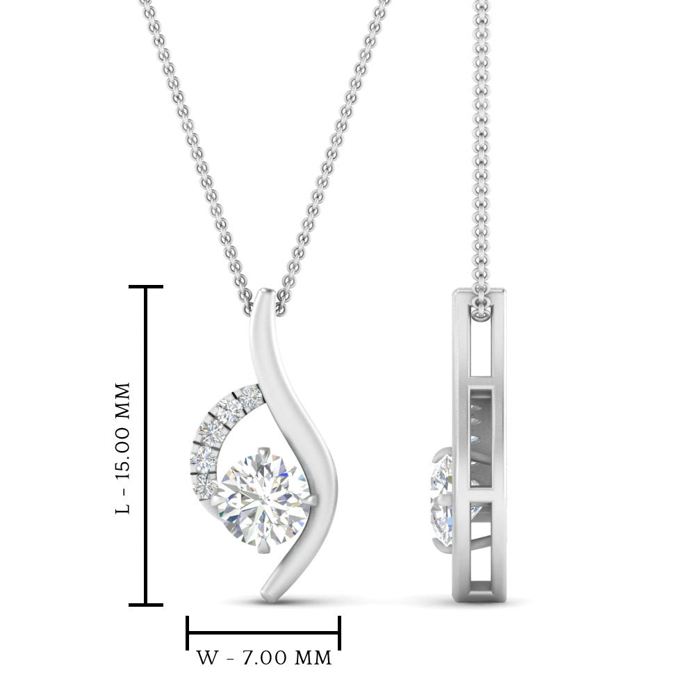 Lab Diamond Curved Pendant For Women 14K Gold