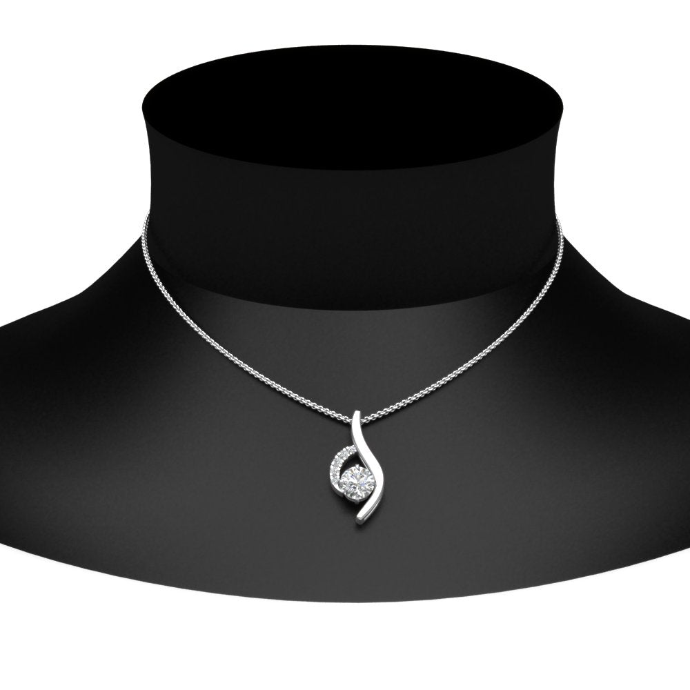 Lab Diamond Curved Pendant For Women 14K Gold