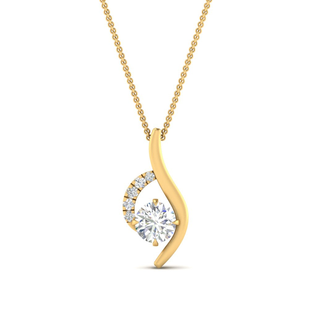 Lab Diamond Curved Pendant For Women 14K Gold