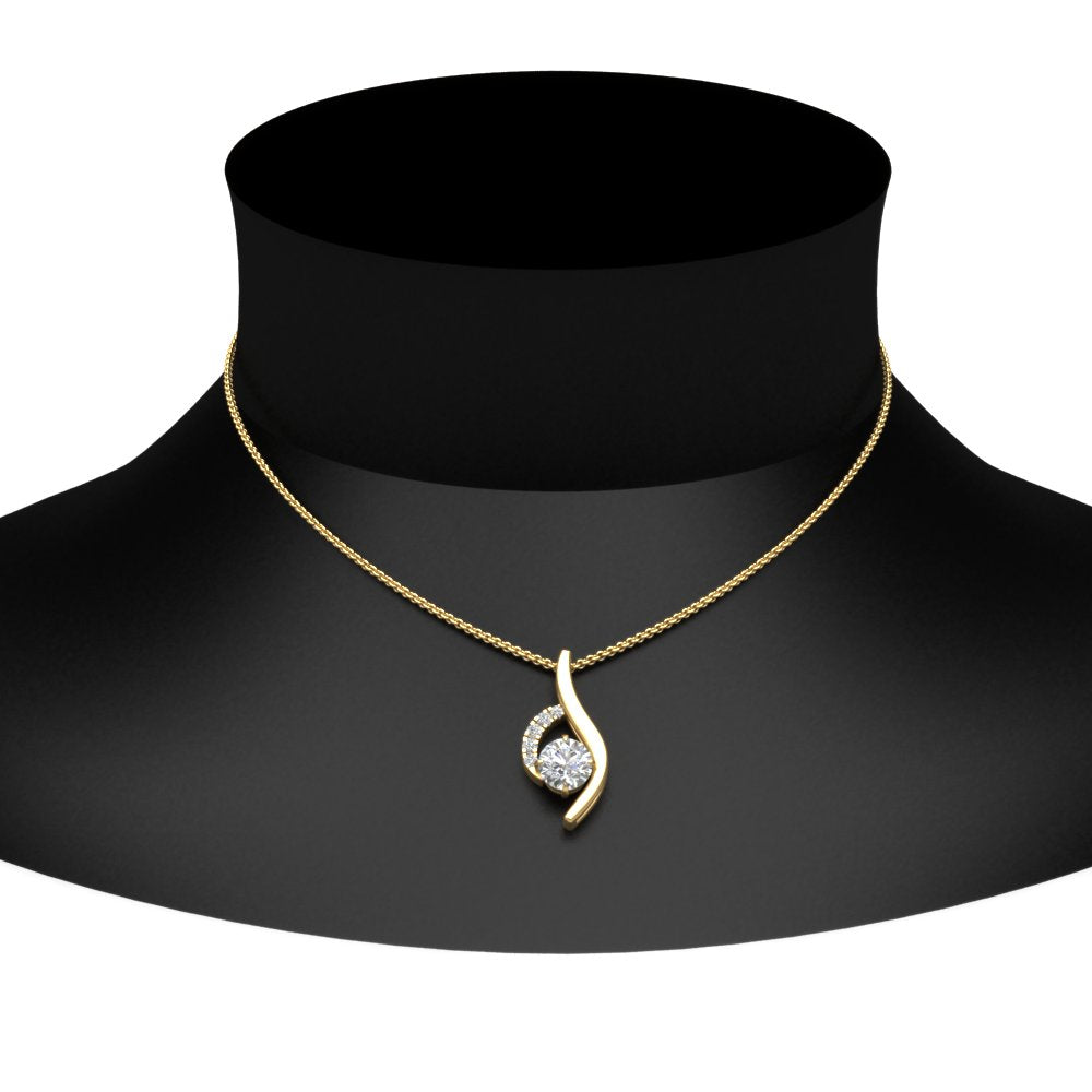 Lab Diamond Curved Pendant For Women 14K Gold